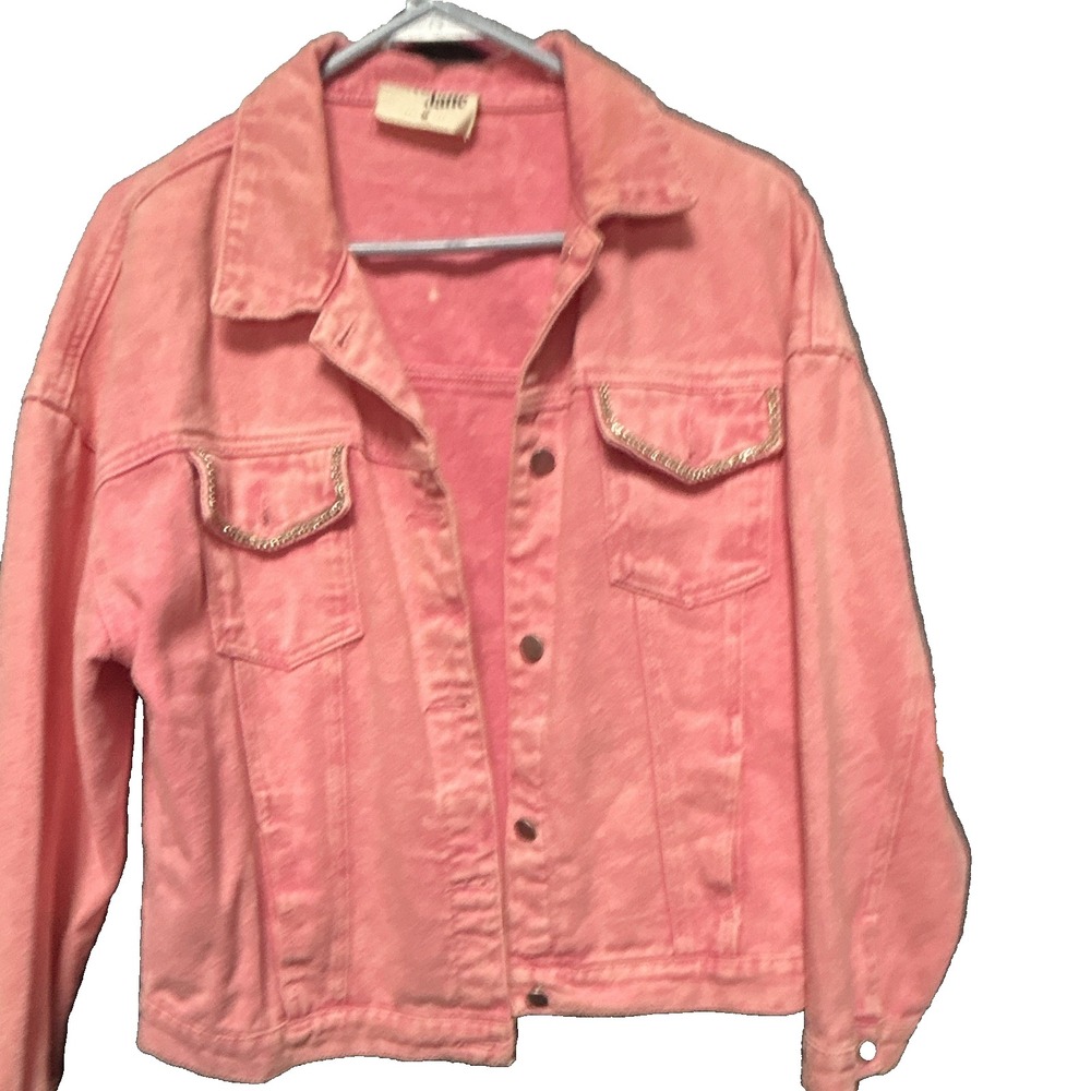 Savanna Jane Women's Pink Denim Jacket Button Front Collared Pockets Size M